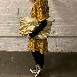 Vintage gold metallic slouchy clutch
